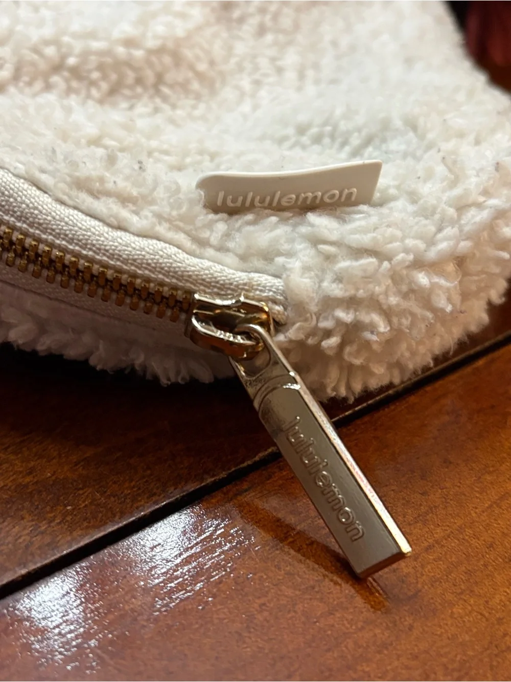 lululemon athletica Cream Sherpa Crossbody Belt Bag with Gold Accent